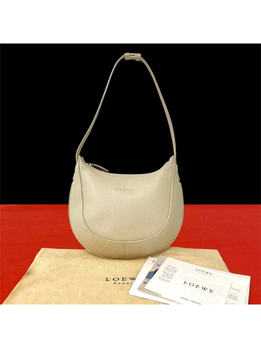 Loewe Vintage Logo Stamp Leather Shoulder Bag Ivory